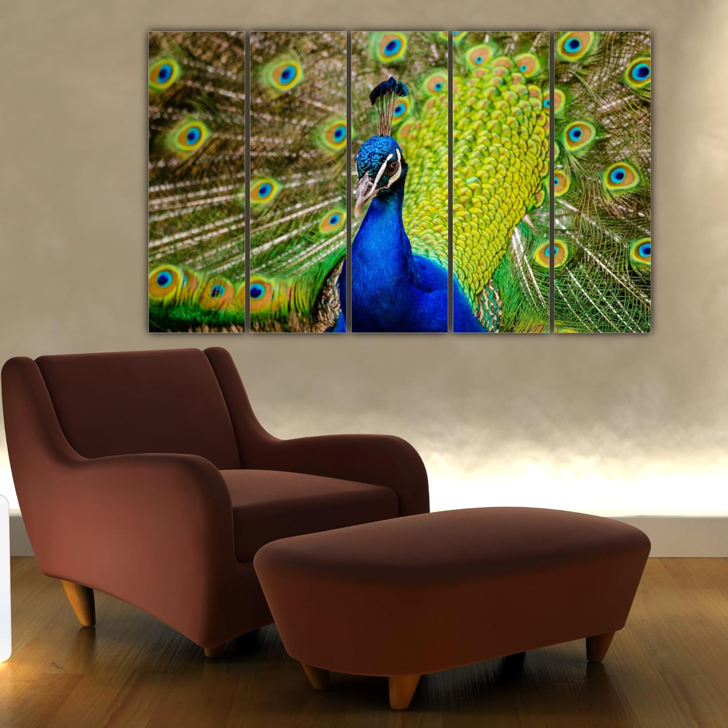 inep-b0cphzvgvp-peacock-perfection-5-frame-3d-wall-art-displayed-against-a-white-living-room-wall-for-a-modern-look.jpg